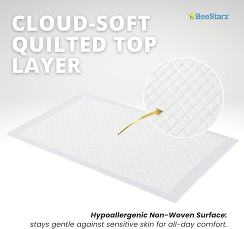 وسادات BeeStarz® Gentle-Dry+ الفاخرة، 50 قطعة - 17 بوصة × 24 بوصة، فائقة الامتصاص ومضادة للتسرب ومتعددة الأغراض للاستعمال مرة واحدة | حماية طوال اليوم للأطفال والكبار والحيوانات الأليفة والأسطح - المنزل والسفر in Kuwait