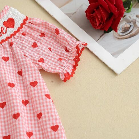 Toddler Girl Valentines Outfit Embroider Be Mine Red Checkered Heart Dress Baby Valentine's Day Dresses Clothes in Saudi Arabia