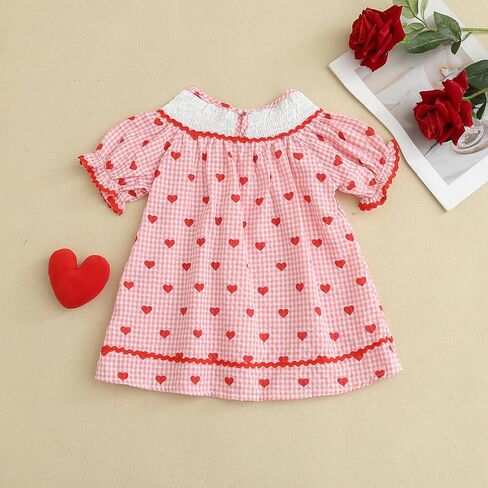 Toddler Girl Valentines Outfit Embroider Be Mine Red Checkered Heart Dress Baby Valentine's Day Dresses Clothes in Saudi Arabia