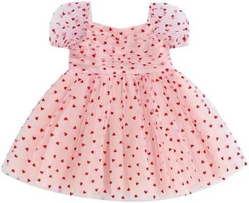 Sister Matching Clothes Baby Girls Valentines Day Romper Dress Heart Print Puff Sleeve Tulle Dress Birthday Outfits in Saudi Arabia