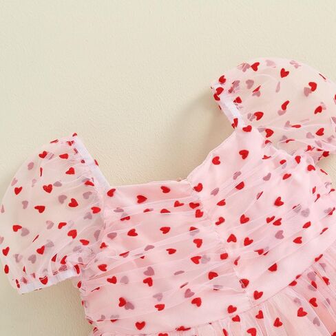 Sister Matching Clothes Baby Girls Valentines Day Romper Dress Heart Print Puff Sleeve Tulle Dress Birthday Outfits in Saudi Arabia
