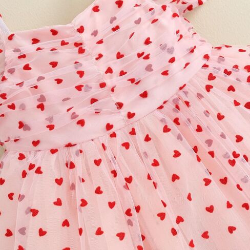 Sister Matching Clothes Baby Girls Valentines Day Romper Dress Heart Print Puff Sleeve Tulle Dress Birthday Outfits in Saudi Arabia