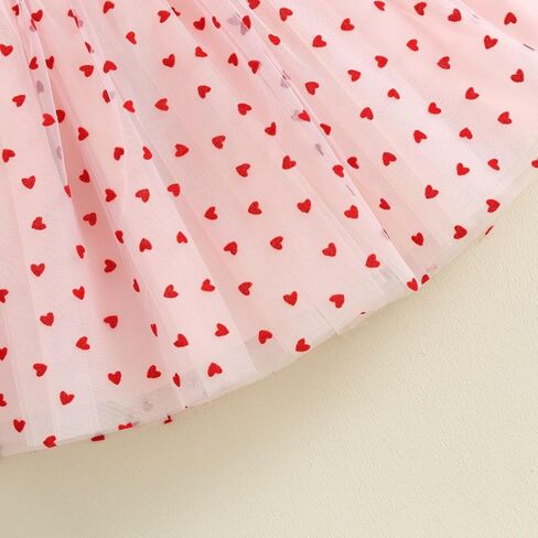 Sister Matching Clothes Baby Girls Valentines Day Romper Dress Heart Print Puff Sleeve Tulle Dress Birthday Outfits in Saudi Arabia