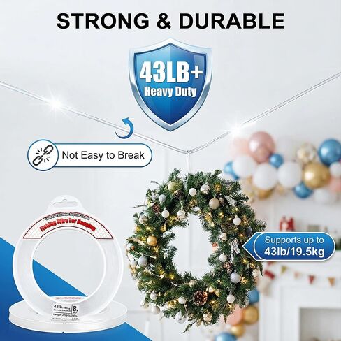 Clear Fishing Wire, 656FT Fishing Line Clear Invisible Hanging Wire Strong Nylon String Supports 40 Pounds for Balloon Garland Hanging Decorations in Saudi Arabia
