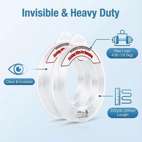 Clear Fishing Wire, 656FT Fishing Line Clear Invisible Hanging Wire Strong Nylon String Supports 40 Pounds for Balloon Garland Hanging Decorations in Saudi Arabia