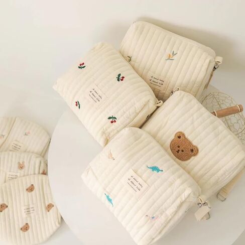 Cute Diaper Bags for Women Maternity Bag Quilted Cotton Rabbit Bear Embroidery Portable Attachable To Stroller Outdoor in Saudi Arabia