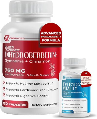 Dihydroberberine - Glucovantage - Super Berberine 760 mg مع صالة القرفة فينجيما الحلبة - الحد الأقصى للامتصاص - دعم صحة الأمعاء ، التمثيل الغذائي - غير الكائنات المعدلة وراثيًا ، خالية من الغلوتين - مصنوعة واختبارها في الولايات المتحدة الأمريكية in Saudi Arabia