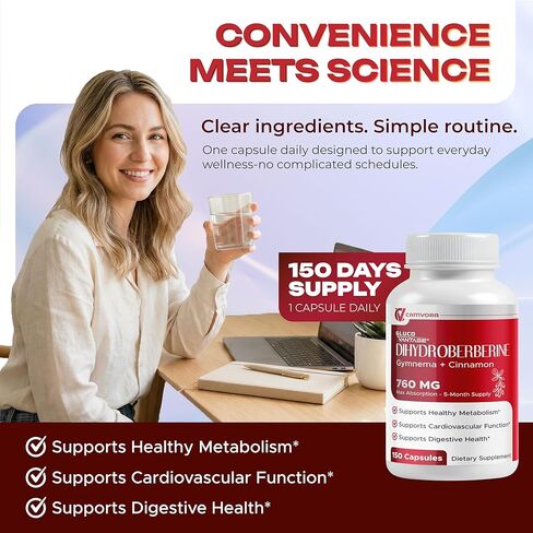 Dihydroberberine - Glucovantage - Super Berberine 760 mg مع صالة القرفة فينجيما الحلبة - الحد الأقصى للامتصاص - دعم صحة الأمعاء ، التمثيل الغذائي - غير الكائنات المعدلة وراثيًا ، خالية من الغلوتين - مصنوعة واختبارها في الولايات المتحدة الأمريكية in Saudi Arabia