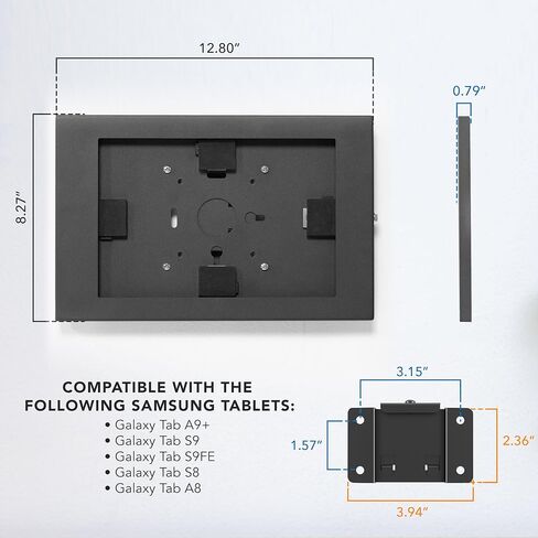 جبل عليه! حامل جداري للكمبيوتر اللوحي قابل للقفل لجهاز Samsung Tab A9+، S9، S9 FE، S8، A8 - حافظة أمان مغلقة بالكامل، حامل كمبيوتر لوحي مضاد للسرقة، متوافق مع VESA، حامل جداري متدفق، فولاذ عالي التحمل، أسود in Saudi Arabia