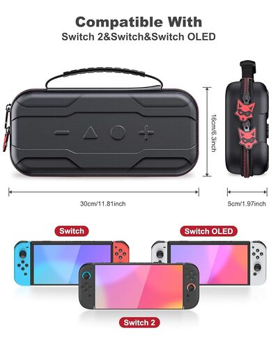 AXYBCOOL Switch 2 Case Compatible with Nintendo Switch 2(2025)/Switch/Switch OLED, Portable Hard Shell Switch 2 Travel Case for Accessories and Games with Cute Fox Shaped Zippers-Black in Saudi Arabia