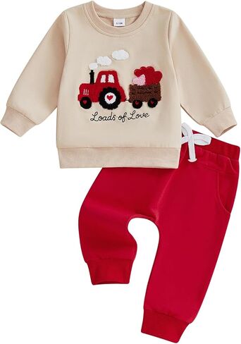 Toddler Baby Boy Valentines Day Outfit Truck Loads of Love Embroidery Long Sleeve Sweatshirt Jogger Pants Clothes Set in Saudi Arabia