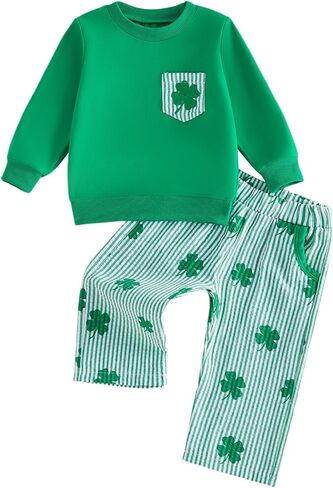 Valentines Toddler Baby Boy Outfit Lover Boy Long Sleeve Sweatshirt Pullover And Plaid Heart Print Pants 2 Piece Set in Saudi Arabia