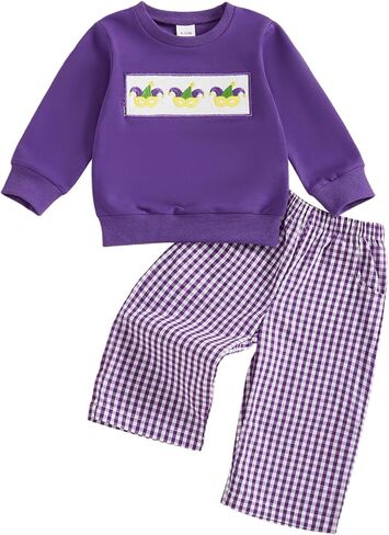 Valentines Toddler Baby Boy Outfit Lover Boy Long Sleeve Sweatshirt Pullover And Plaid Heart Print Pants 2 Piece Set in Saudi Arabia