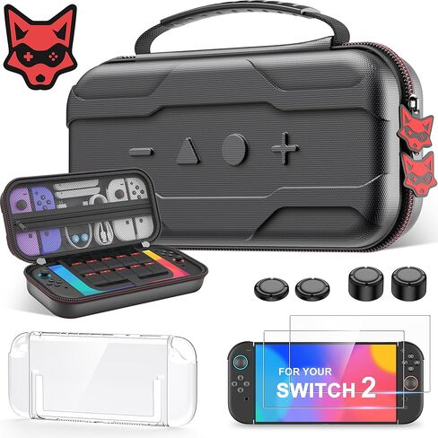 AXYBCOOL Switch 2 Case Compatible with Nintendo Switch 2(2025)/Switch/Switch OLED, Portable Hard Shell Switch 2 Travel Case for Accessories and Games with Cute Fox Shaped Zippers-Black in Saudi Arabia