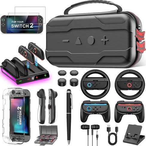 AXYBCOOL Switch 2 Case Compatible with Nintendo Switch 2(2025)/Switch/Switch OLED, Portable Hard Shell Switch 2 Travel Case for Accessories and Games with Cute Fox Shaped Zippers-Black in Saudi Arabia