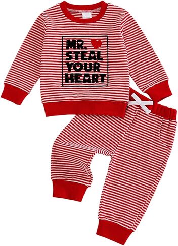 Kuriozud Toddler Baby Boy Clothes Outfit Valentines Day Sweatshirt Lover Boy Shirt+Waffle Knit Pant Set Clothing Fall Winter in Kuwait