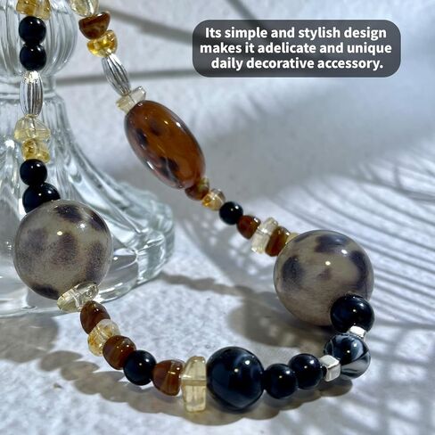 Phone Charm with Crystal/Handpainted Bead, Kawaii Hands-Free Wrist Strap for Women Girl, Cute Leopard Print Shell Bead, Luxury Bling Diamond Glitter Beaded, Phone Lanyard in Saudi Arabia