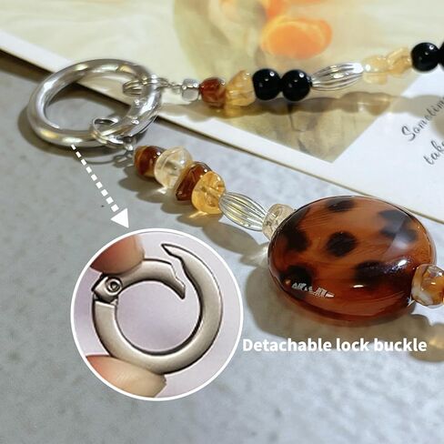 Phone Charm with Crystal/Handpainted Bead, Kawaii Hands-Free Wrist Strap for Women Girl, Cute Leopard Print Shell Bead, Luxury Bling Diamond Glitter Beaded, Phone Lanyard in Saudi Arabia