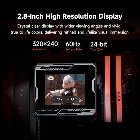 شاشة ARGB لمبرد وحدة المعالجة المركزية السائلة PCCOOLER، 360 مم AIO مع شاشة LCD 2.8 بوصة، مضخة محمل سيراميك، مراوح ARGB PWM 3 × 120 مم، مشعاع ألومنيوم، Intel LGA 1851/1700 ومتوافق مع AMD AM5 (GT360M أسود) in Kuwait