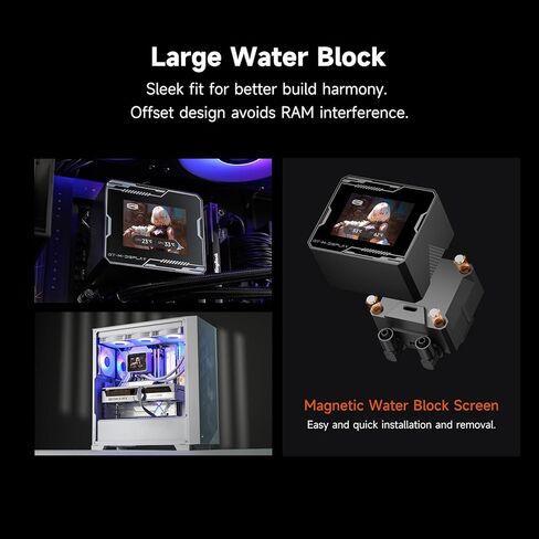 شاشة ARGB لمبرد وحدة المعالجة المركزية السائلة PCCOOLER، 360 مم AIO مع شاشة LCD 2.8 بوصة، مضخة محمل سيراميك، مراوح ARGB PWM 3 × 120 مم، مشعاع ألومنيوم، Intel LGA 1851/1700 ومتوافق مع AMD AM5 (GT360M أسود) in Kuwait