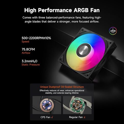 شاشة ARGB لمبرد وحدة المعالجة المركزية السائلة PCCOOLER، 360 مم AIO مع شاشة LCD 2.8 بوصة، مضخة محمل سيراميك، مراوح ARGB PWM 3 × 120 مم، مشعاع ألومنيوم، Intel LGA 1851/1700 ومتوافق مع AMD AM5 (GT360M أسود) in Kuwait