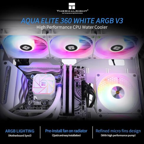 Thermalright Aqua Elite 360 White V3 Water Cooling CPU Cooler 3 PWM ARGB Fans with S-FDB Bearings,Efficient PWM Controlled Pump,for AMD/AM4/AM5, Intel LGA1150/1151/1200/2011/1700, (AE360 White V3) in Saudi Arabia