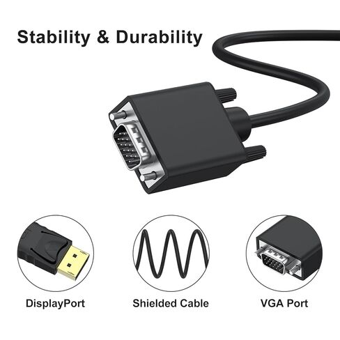 Vanjua DisplayPort to VGA Cable, 1.8M/5.9FT Display Port of Computer/Laptop to VGA of Monitor/Projector Adapter (Not Bidirectional) in Saudi Arabia