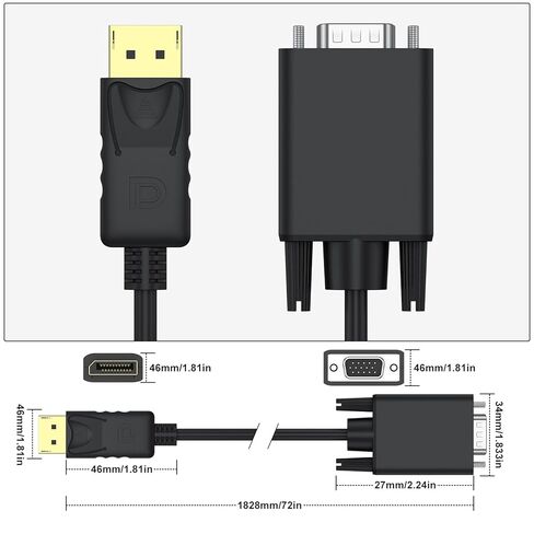 Vanjua DisplayPort to VGA Cable, 1.8M/5.9FT Display Port of Computer/Laptop to VGA of Monitor/Projector Adapter (Not Bidirectional) in Saudi Arabia
