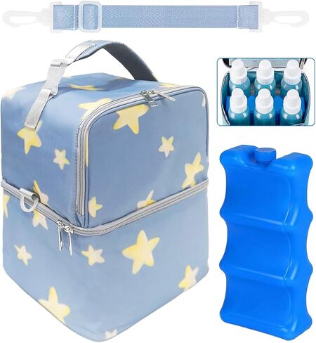 Breastmilk Cooler Bag with Ice Pack, Large Insulated Breast Pump Bottle Storage, Portable Baby Bottle Cooler for Travel, Beautiful Star Design in Saudi Arabia