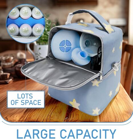 Breastmilk Cooler Bag with Ice Pack, Large Insulated Breast Pump Bottle Storage, Portable Baby Bottle Cooler for Travel, Beautiful Star Design in Saudi Arabia
