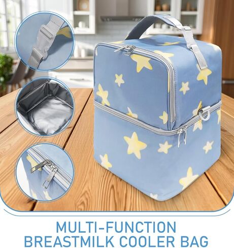 Breastmilk Cooler Bag with Ice Pack, Large Insulated Breast Pump Bottle Storage, Portable Baby Bottle Cooler for Travel, Beautiful Star Design in Saudi Arabia
