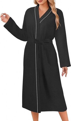 أردية Ekouaer للنساء الأكمام الطويلة Bathrobe v الرقبة المريحة رداء Fleece خفيفة الوزن مع جيوب S-XXL in Saudi Arabia