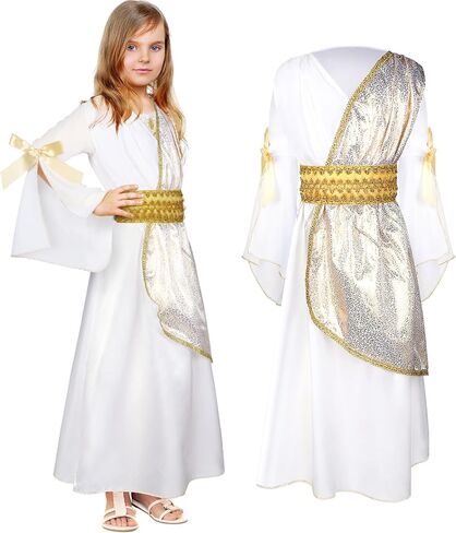 Geyoga 2 Pcs Girls Greek Costume Set Toga Costume Grecian Roman Costume and Crown Leaf Wreath Halloween Cosplay in Saudi Arabia