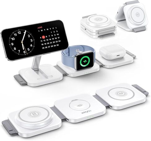 JARGO 3 in 1 Wireless Charging Station for Apple Devices, Foldable iPhone Charging Station for iPhone 17/16/15/14/13/12, Apple Watch & AirPods with Magsafe, Travel Essentials Wireless Charger (Black) in Kuwait