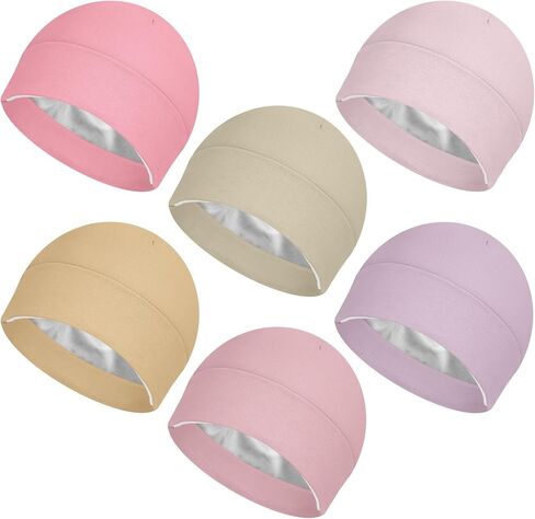 6 Pcs Satin Lined Baby Newborn Hats Silk Beanie for Toddler Infant 0-6 Months Pink Beige Purple Pale Sage Mixcolor in Saudi Arabia