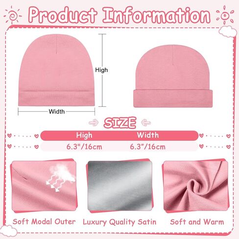 6 Pcs Satin Lined Baby Newborn Hats Silk Beanie for Toddler Infant 0-6 Months Pink Beige Purple Pale Sage Mixcolor in Saudi Arabia