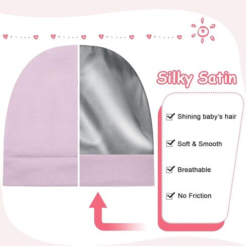 6 Pcs Satin Lined Baby Newborn Hats Silk Beanie for Toddler Infant 0-6 Months Pink Beige Purple Pale Sage Mixcolor in Saudi Arabia