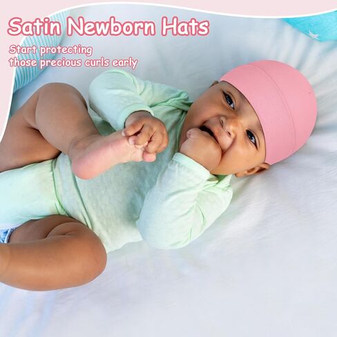 6 Pcs Satin Lined Baby Newborn Hats Silk Beanie for Toddler Infant 0-6 Months Pink Beige Purple Pale Sage Mixcolor in Saudi Arabia