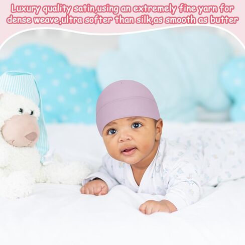 6 Pcs Satin Lined Baby Newborn Hats Silk Beanie for Toddler Infant 0-6 Months Pink Beige Purple Pale Sage Mixcolor in Saudi Arabia