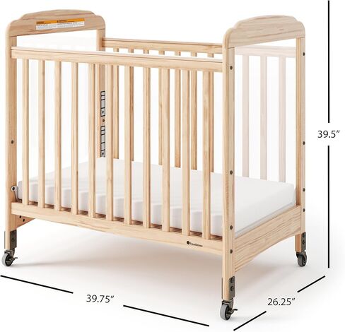 Foundations Serenity Compact Clearview Daycare Crib, Fixed Side, Durable Wood Construction, Adjustable Mattress Board, Clear End Panels. Includes 3" InfaPure Foam Mattress (Natural) in Saudi Arabia