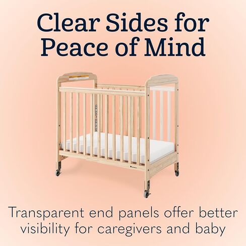 Foundations Serenity Compact Clearview Daycare Crib, Fixed Side, Durable Wood Construction, Adjustable Mattress Board, Clear End Panels. Includes 3" InfaPure Foam Mattress (Natural) in Saudi Arabia