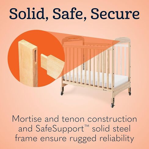 Foundations Serenity Compact Clearview Daycare Crib, Fixed Side, Durable Wood Construction, Adjustable Mattress Board, Clear End Panels. Includes 3" InfaPure Foam Mattress (Natural) in Saudi Arabia