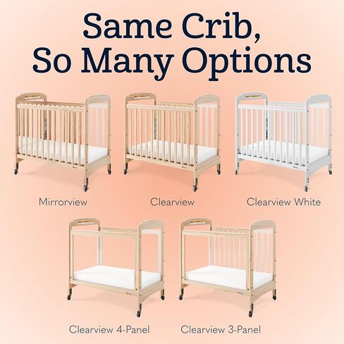 Foundations Serenity Compact Clearview Daycare Crib, Fixed Side, Durable Wood Construction, Adjustable Mattress Board, Clear End Panels. Includes 3" InfaPure Foam Mattress (Natural) in Saudi Arabia