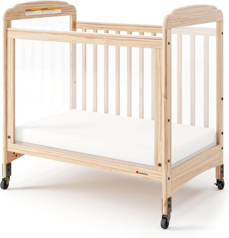 Foundations Serenity Compact Clearview Daycare Crib, Fixed Side, Durable Wood Construction, Adjustable Mattress Board, Clear End Panels. Includes 3" InfaPure Foam Mattress (Natural) in Saudi Arabia