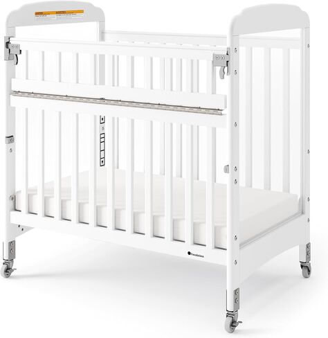 Foundations Serenity Compact Clearview Daycare Crib, Fixed Side, Durable Wood Construction, Adjustable Mattress Board, Clear End Panels. Includes 3" InfaPure Foam Mattress (Natural) in Saudi Arabia
