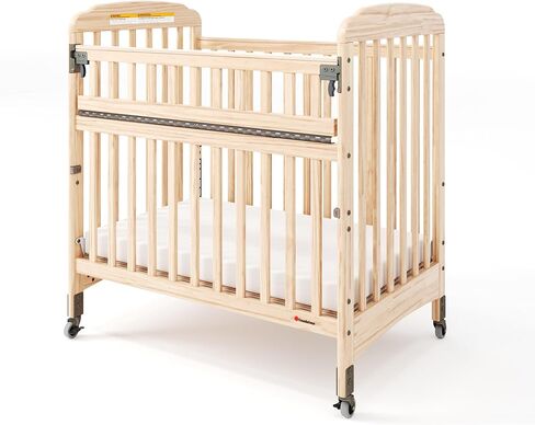 Foundations Serenity Compact Clearview Daycare Crib, Fixed Side, Durable Wood Construction, Adjustable Mattress Board, Clear End Panels. Includes 3" InfaPure Foam Mattress (Natural) in Saudi Arabia