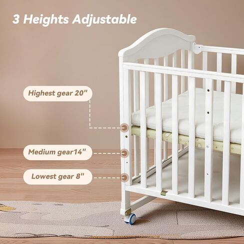 سرير أطفال صغير محمول - Cunas para Bebes مع رف تغيير ومرتبة متضمنة، سرير أطفال خشبي بعجلات 2025، سرير بجانب السرير للنوم للغرفة الصغيرة، أبيض in Saudi Arabia