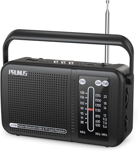 راديو محمول PRUNUS J156 AM FM SW بلوتوث، شحن USB-C وراديو يعمل بالبطارية، صوت ممتاز، تشغيل بطاقة TF/USB، عجلات ضبط وحجم الصوت، مقبس سماعة أذن 3.5 مم، هدية لكبار السن in Saudi Arabia