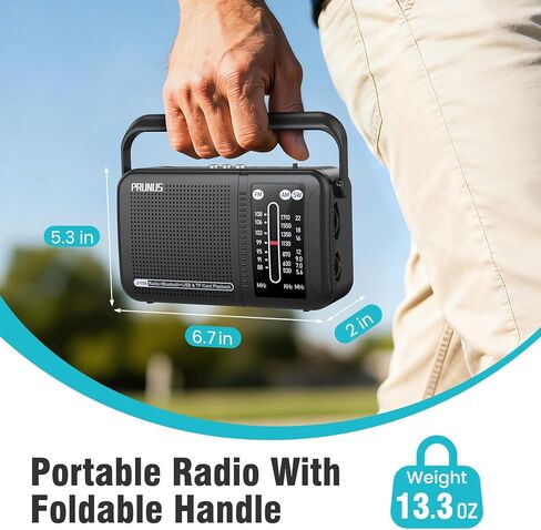 راديو محمول PRUNUS J156 AM FM SW بلوتوث، شحن USB-C وراديو يعمل بالبطارية، صوت ممتاز، تشغيل بطاقة TF/USB، عجلات ضبط وحجم الصوت، مقبس سماعة أذن 3.5 مم، هدية لكبار السن in Saudi Arabia