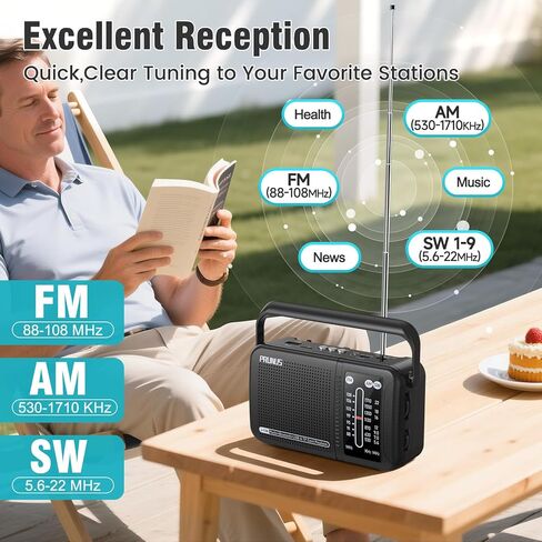 راديو محمول PRUNUS J156 AM FM SW بلوتوث، شحن USB-C وراديو يعمل بالبطارية، صوت ممتاز، تشغيل بطاقة TF/USB، عجلات ضبط وحجم الصوت، مقبس سماعة أذن 3.5 مم، هدية لكبار السن in Saudi Arabia
